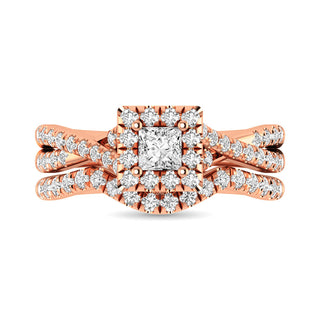 Diamond  Twist Shank Single Halo Bridal Ring 1 ct tw Princess Cut in 14K Rose Gold