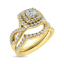 Cargar imagen en el visor de la galería, Diamond  Twist Shank Double Halo Bridal Ring 1 ct tw Round Cut in 14K Yellow Gold