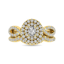 Cargar imagen en el visor de la galería, Diamond  Twist Shank Double Halo Bridal Ring 1 ct tw Oval Cut in 14K Yellow Gold