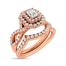 Cargar imagen en el visor de la galería, Diamond  Twist Shank Double Halo Bridal Ring 3/4 ct tw Emerald Cut in 14K Rose Gold