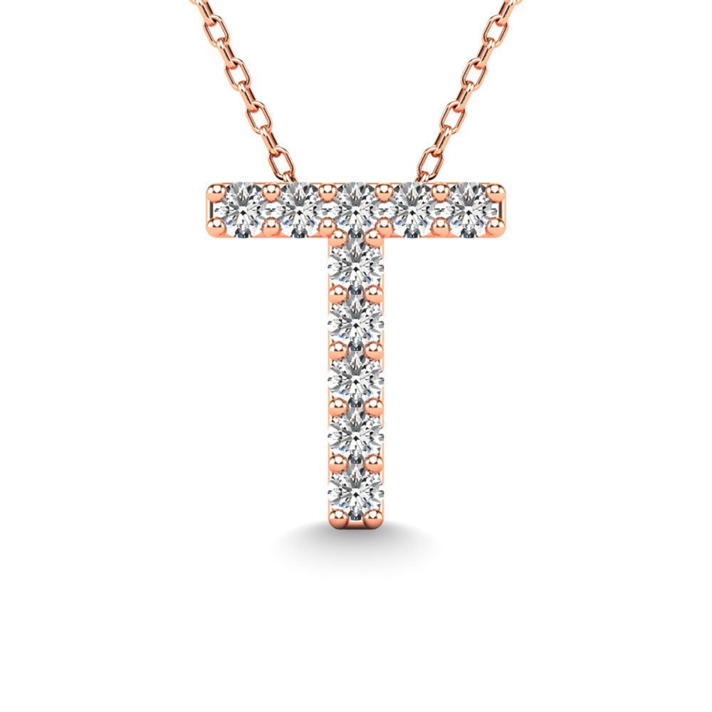 Diamond 1/10 Ct.Tw. Letter T Pendant in 14K Rose Gold"