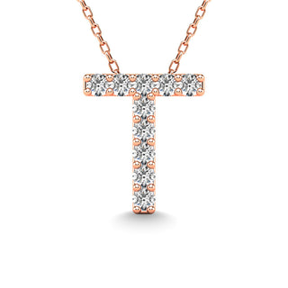Diamond 1/10 Ct.Tw. Letter T Pendant in 14K Rose Gold