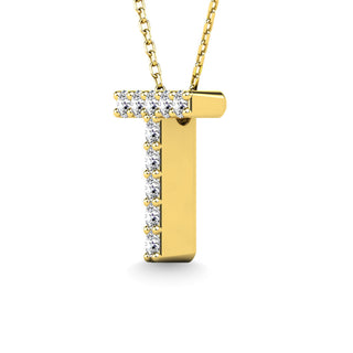 Diamond 1/10 Ct.Tw. Letter T Pendant in 14K Yellow Gold