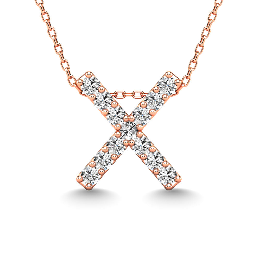 Diamond 1/8 Ct.Tw. Letter X Pendant in 14K Rose Gold"