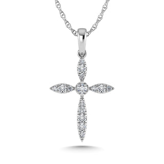 14K White Gold Diamond 1/8 Ct.Tw. Cross Pendant
