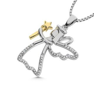 Diamond Accent Fairy Pendant in Sterling Silver and 10K Yellow Gold