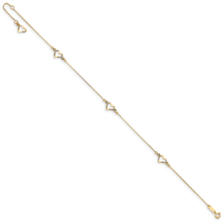 14k Adjustable Heart 9in Plus 1in ext Anklet