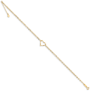 14k Double Strand Heart 10in Plus 1in ext. Anklet