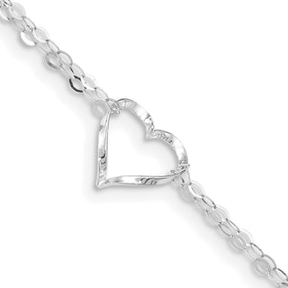 14k White Gold Double Strand Heart 9in Plus 1in ext. Anklet
