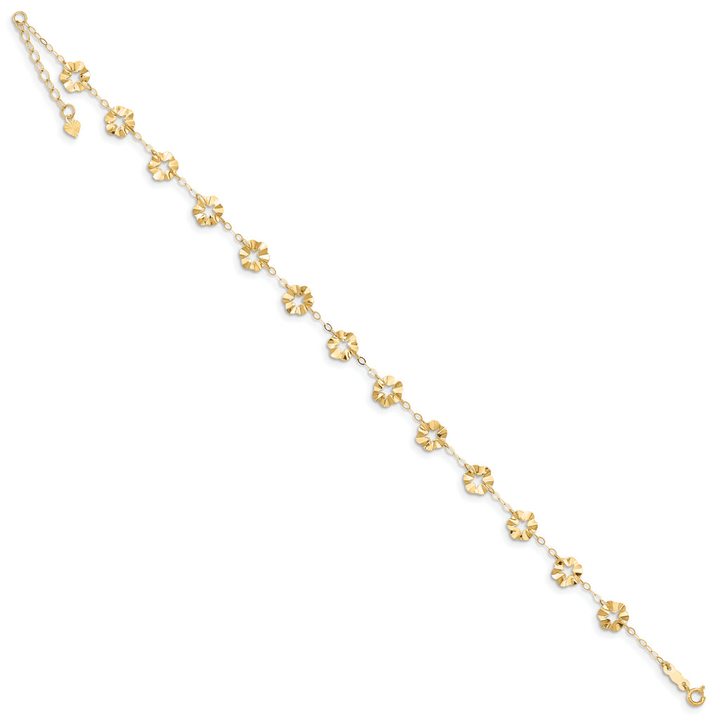 14k Adjustable Flower 9in Plus 1in ext. Anklet