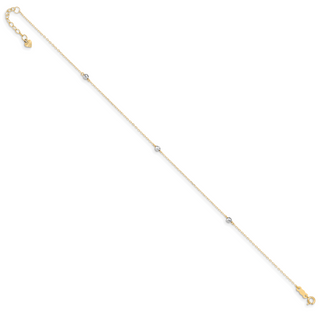 14k Two-tone Mirror Bead 9in Plus 1in ext. Anklet