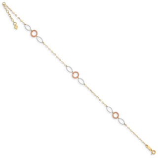14k Tri-color Circle and Oval 9in Plus 1in ext. Anklet