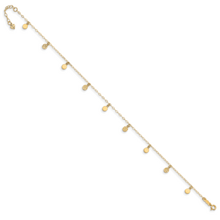 14k Hollow Dangle Circle 9in Plus 1in ext. Anklet