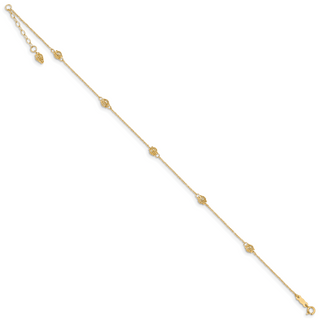 14k Bead 9in Plus 1in ext. Anklet