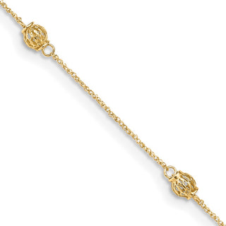 14k Bead 9in Plus 1in ext. Anklet
