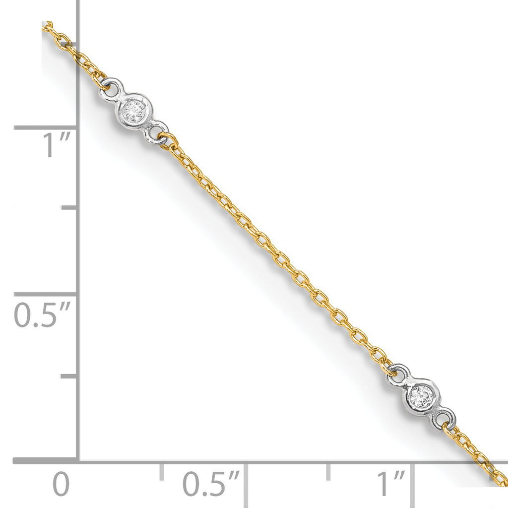 14k Two-tone CZ 9in Plus 1in ext. Anklet