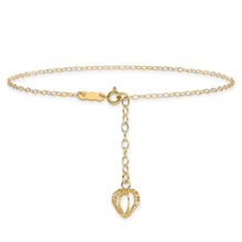 Load image into Gallery viewer, 14K Oval Link Chain with Diamond-cut Heart Cage 9in Plus 1in Ext Anklet