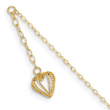 Load image into Gallery viewer, 14K Oval Link Chain with Diamond-cut Heart Cage 9in Plus 1in Ext Anklet