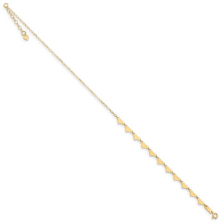 14K Oval Link Chain with Hearts 10in Plus 1in Ext Anklet