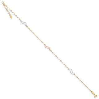 14K Tri-color with Open S Links 9in Plus 1in ext. Anklet