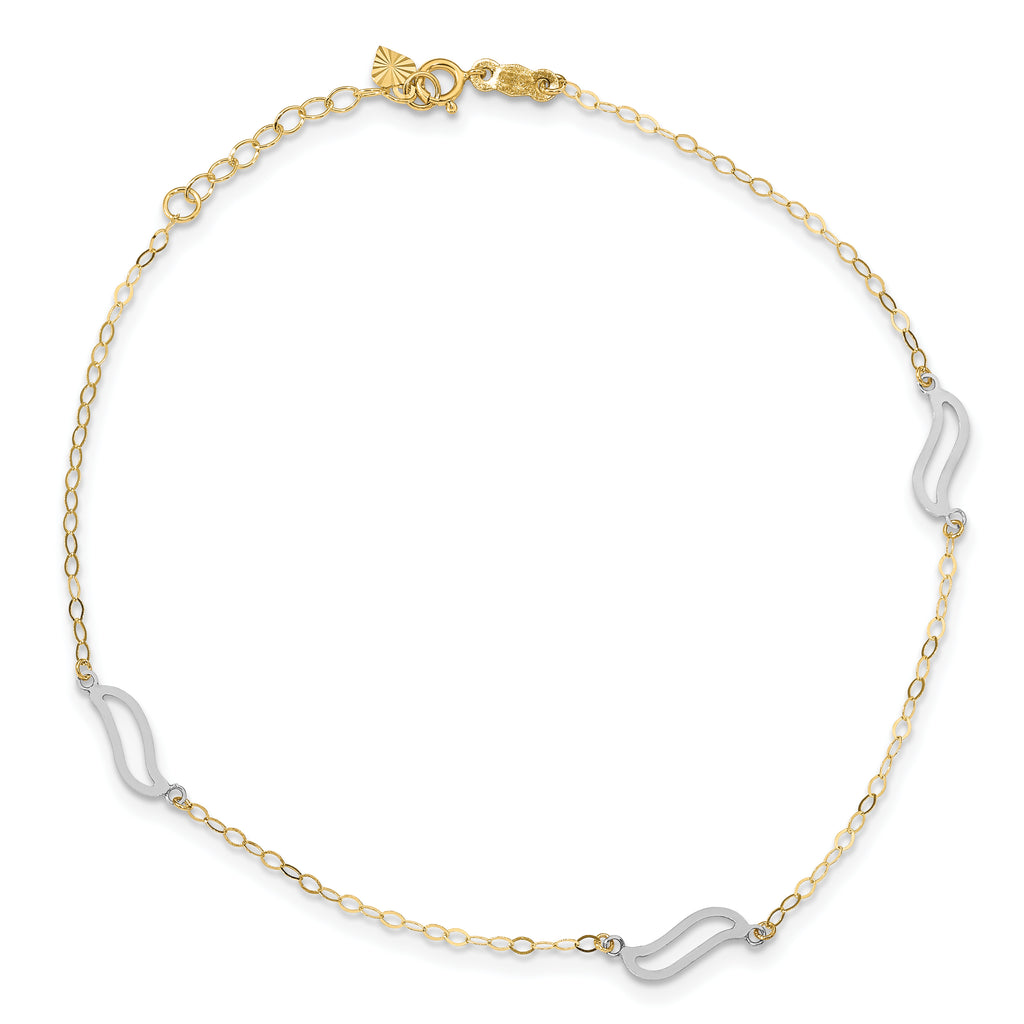 14K Tri-color with Open S Links 9in Plus 1in ext. Anklet
