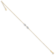 Load image into Gallery viewer, 14K Two-tone Diamond Cut Puff Rice Beads 9in Plus 1in Ext Anklet