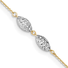 Load image into Gallery viewer, 14K Two-tone Diamond Cut Puff Rice Beads 9in Plus 1in Ext Anklet