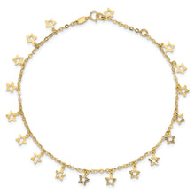 Load image into Gallery viewer, 14k Polished and Textured Star 9in Plus 1in ext. Anklet