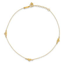 Load image into Gallery viewer, 14k Polished Diamond-cut Triple Puffed Hearts 9in Plus 1in. Ext. Anklet