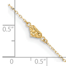 Load image into Gallery viewer, 14k Polished Diamond-cut Triple Puffed Hearts 9in Plus 1in. Ext. Anklet