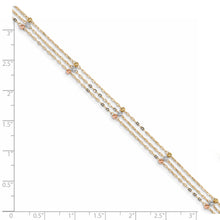 Load image into Gallery viewer, 14k Tri-color 3-Strand Diamond-cut Beaded 9in Plus 1in ext Anklet