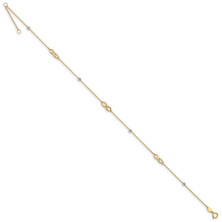 14K Two-Tone Diamond-cut Beads and Infinity 10in Plus 1in ext. Anklet