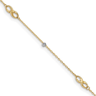 14K Two-Tone Diamond-cut Beads and Infinity 10in Plus 1in ext. Anklet