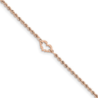 14k Rose Gold Diamond-cut Rope with Heart 10in Anklet