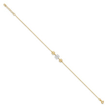 Load image into Gallery viewer, 14K Two-tone Polished Three Flower 9in Plus 1in ext Anklet