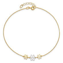 Load image into Gallery viewer, 14K Two-tone Polished Three Flower 9in Plus 1in ext Anklet