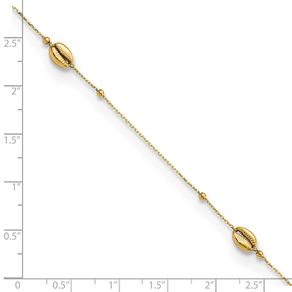 14K Polished Shells and Bead 9in Plus 1in ext. Anklet