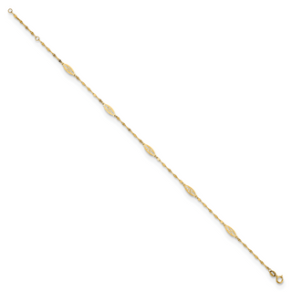 14K Polished Fancy Filigree Link 9in Plus 1 in ext. Anklet