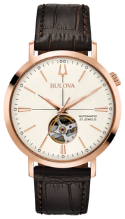 Bulova Aerojet Men's Classic Leather Automatic Skeleton Watch - 97A136