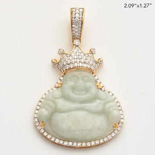 10KY 1.65CTW DIAMOND KING BUDDHA JADE PENDANT