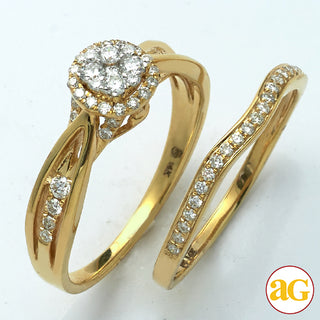 14KY 0.50CTW ROUND CLUSTER DIAMOND BRIDAL SET WITH