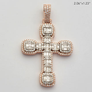 14KR+W 3.00CTW BAGUETTE DIAMOND CROSS WITH SQUARE