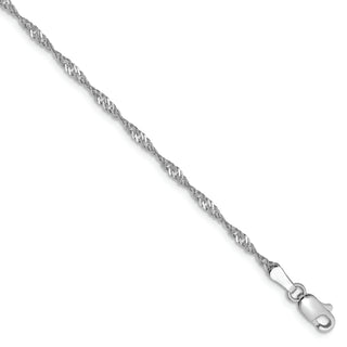 14k White Gold 1.7mm Singapore Chain Anklet