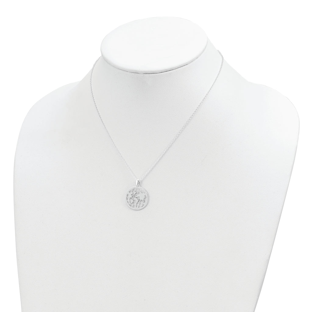 Sterling Silver Polished World 16in w/2 in ext. Necklace