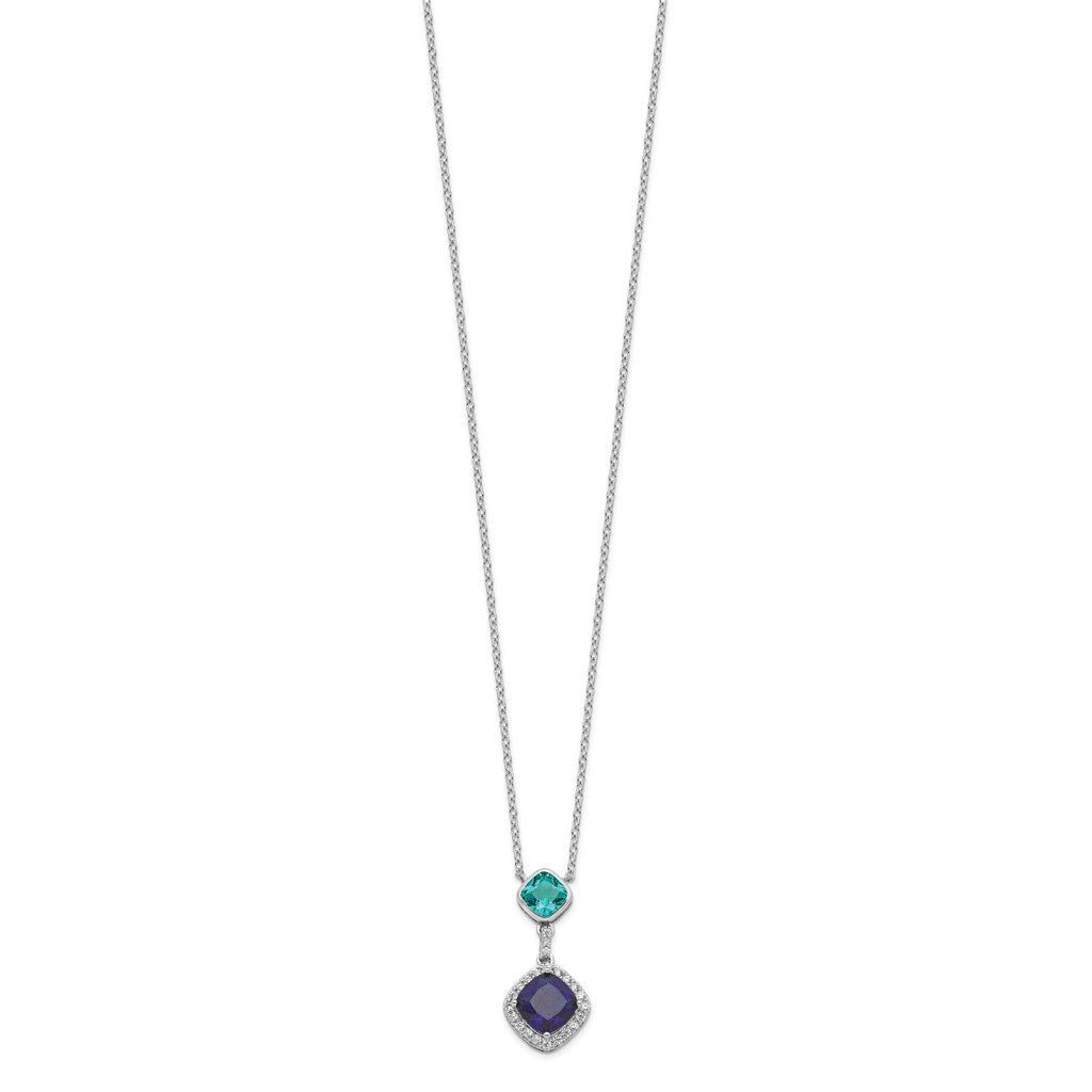 Sterling Silver Rhodium-plated CZ Glass Stone Dangle Pendant Necklace
