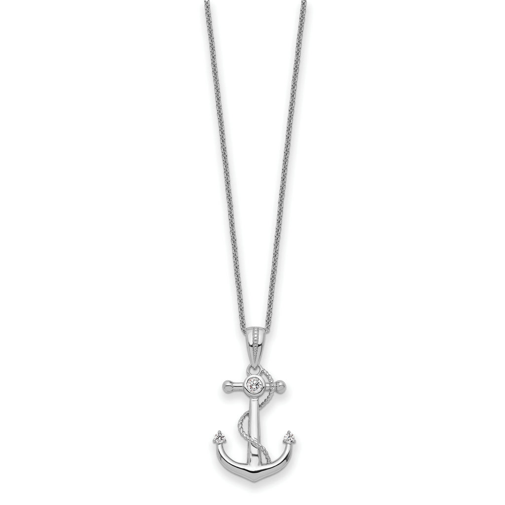 Sterling Silver CZ My Mother My Anchor 18in Necklace