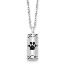 Load image into Gallery viewer, Sterling Silver Rhodium Antiqued Paws Cylinder Ash Holder 18in Necklace