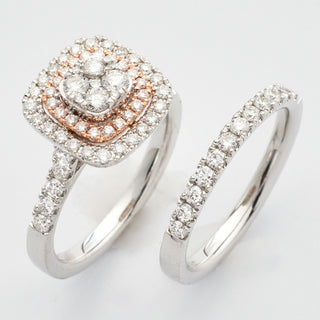 14KW+R 1.30CTW DIAMOND SQUARE CLUSTER BRIDAL SET