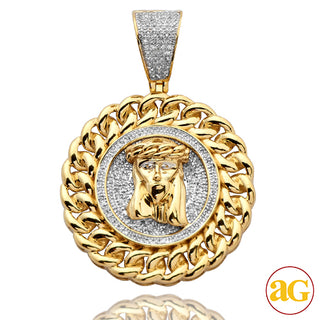 10KY 0.50CTW DIAMOND JESUS HEAD MEDALLION WITH