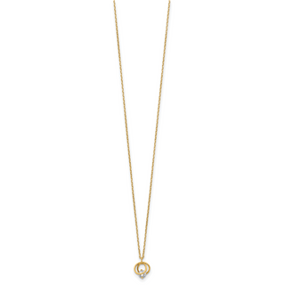 14k Yellow Gold Polished CZ Double Circle 15in w/1in ext Necklace